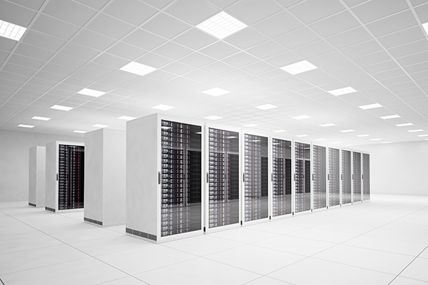 Data Center with 4 rows of servers